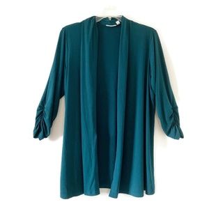 Susan Graver Green Open Front Liquid Knit Cardigan